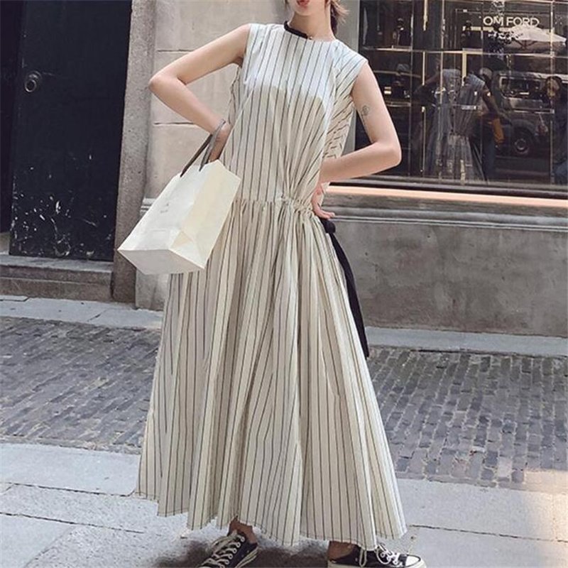 赫本風法式顯瘦繫帶長款連身裙