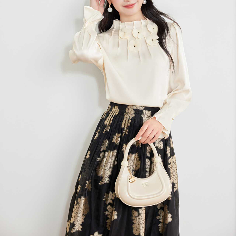 法式復古春秋溫柔荷葉邊奶油襯衫