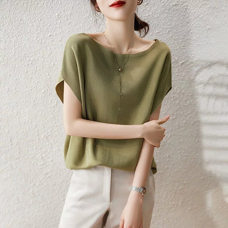 蝙蝠袖顯瘦針織短袖T恤