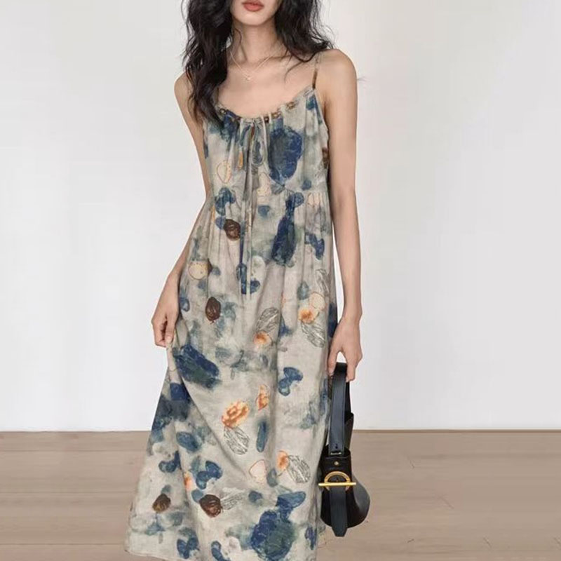 春夏新款設計感小眾法式復古吊帶洋裝