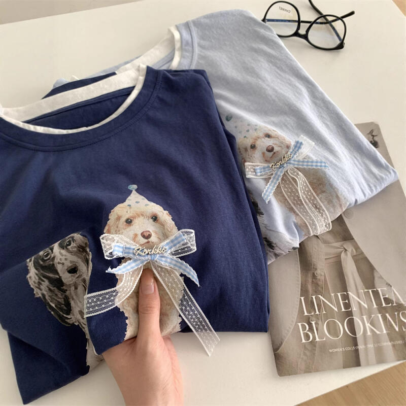 韓版減齡蝴蝶結小狗T卹（4色）