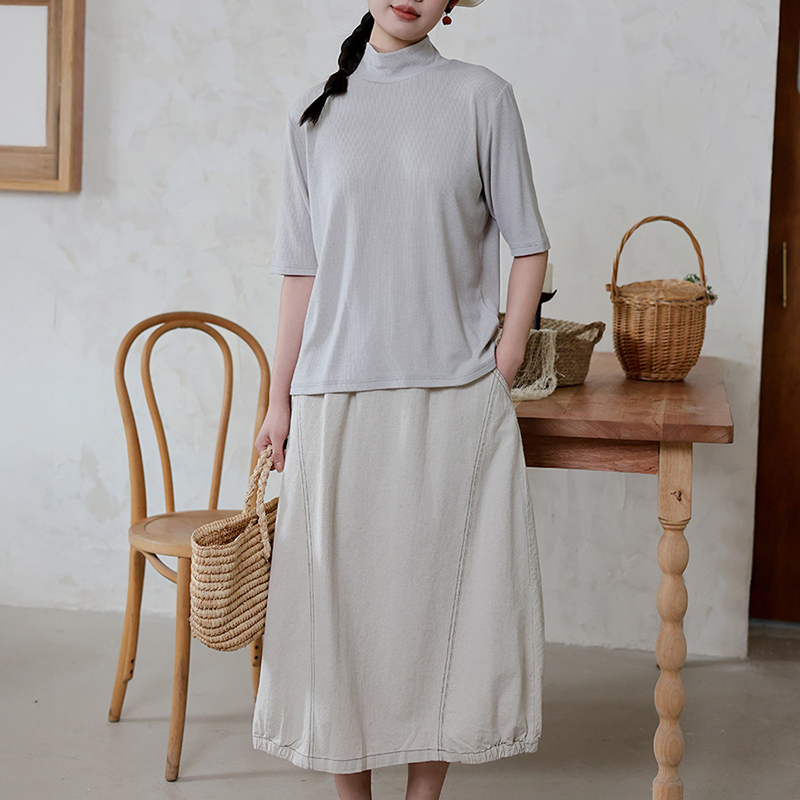 春季新款氣質休閑半高領半袖打底衫