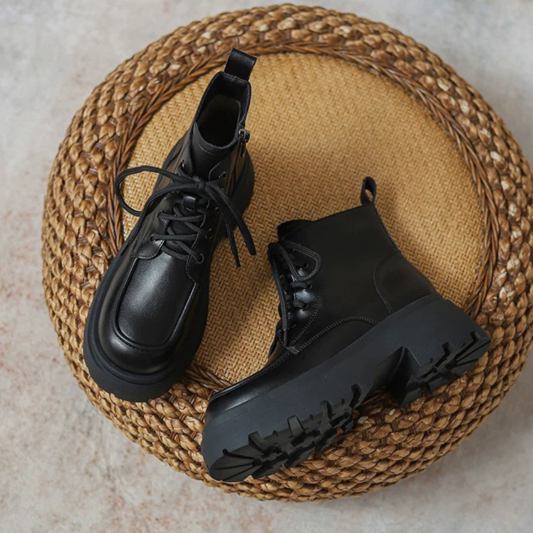 秋冬新款英倫風厚底增高軟皮馬丁靴