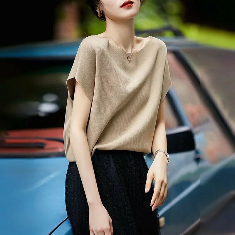 蝙蝠袖顯瘦針織短袖T恤