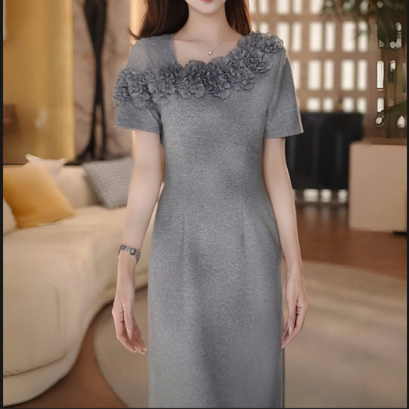 韓系時尚減齡立體花朵t卹裙+網紗裙兩件套