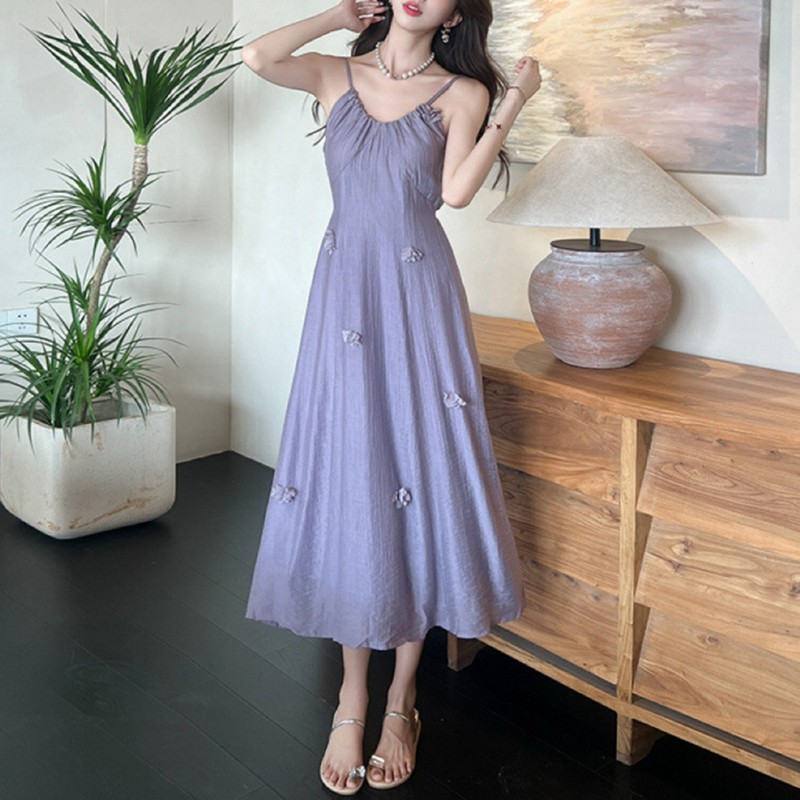 優雅淑女立體花朵吊帶裙+防曬罩衫套裝