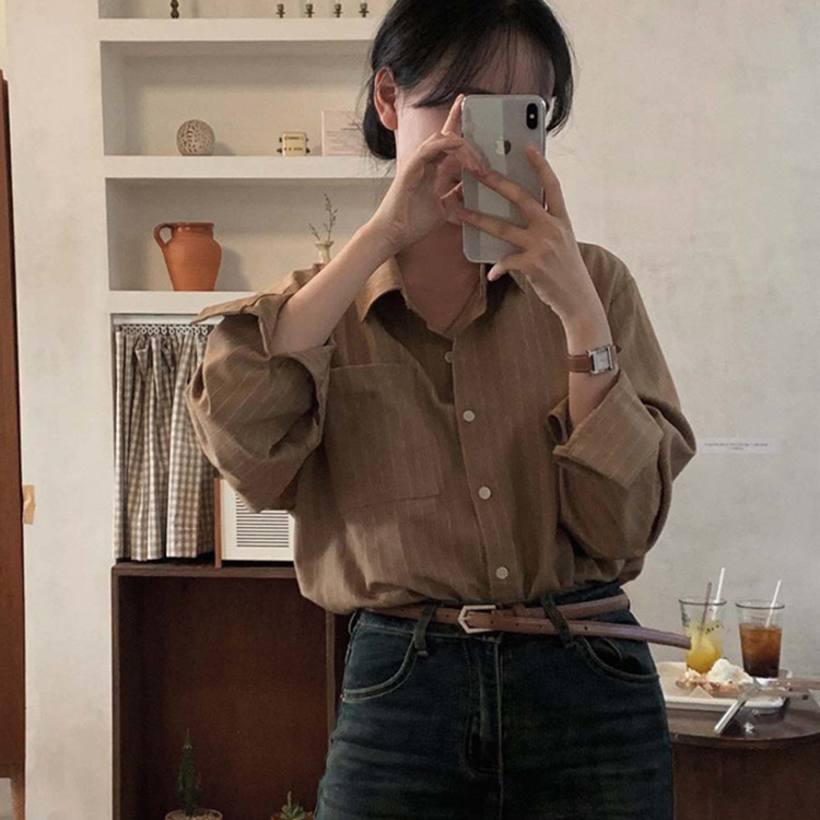 女士韓版POLO領顯瘦棉麻休閒襯衫