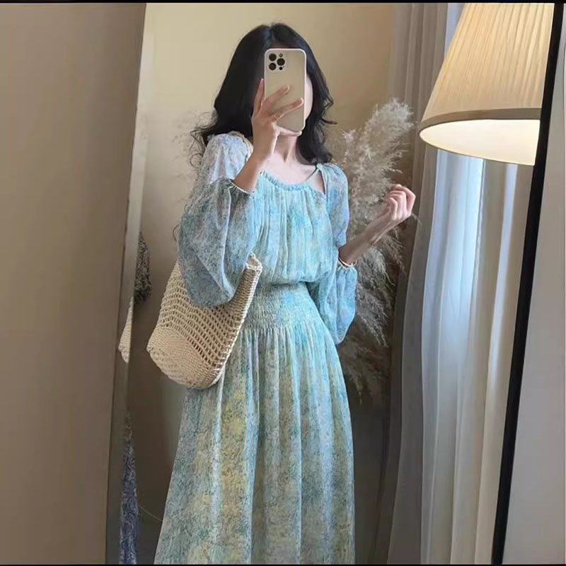 早春高級感氣質長裙收腰顯瘦溫柔風洋裝