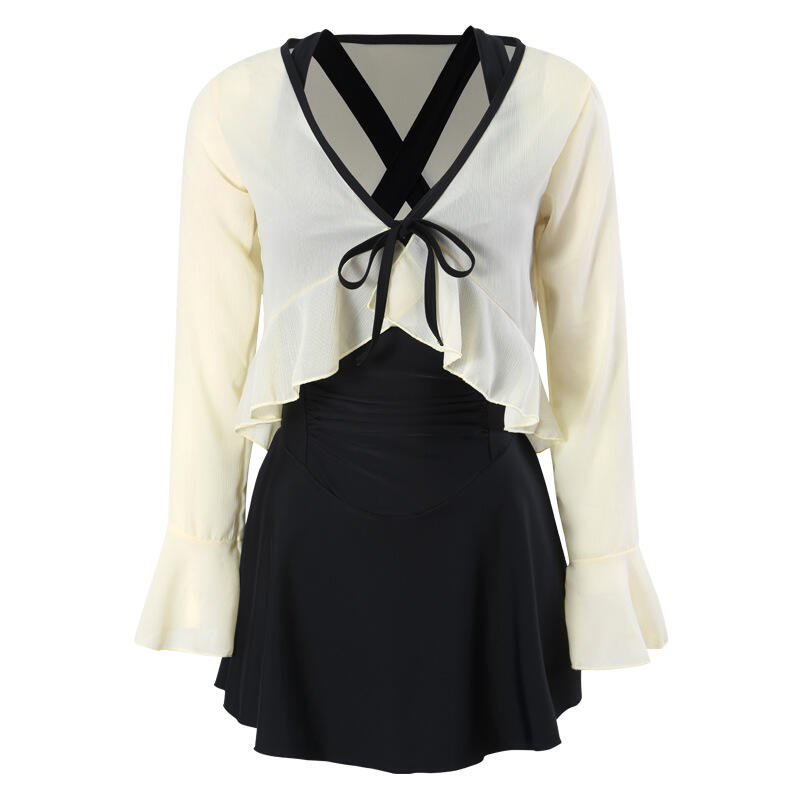 保守遮肚显瘦連體泳衣+防曬開衫兩件套