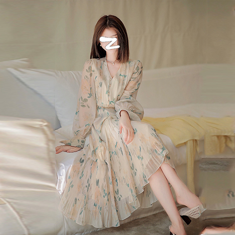 法式香風雪紡碎花連衣連衣裙