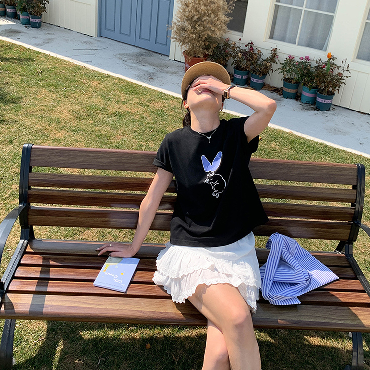 減齡兔子印花百搭圓領短袖T卹