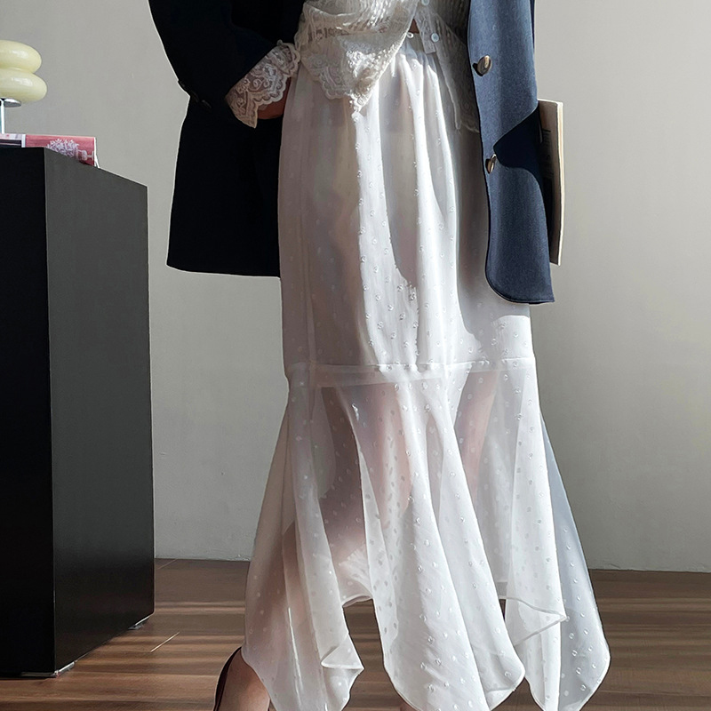 韓系氛圍感白色波點不規則紗裙