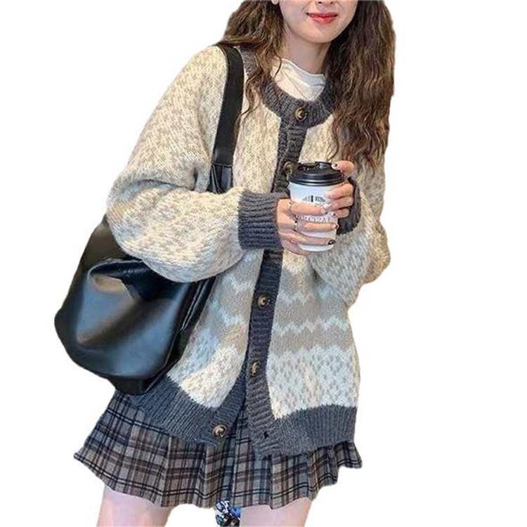 春秋寬鬆慵懶風針織開襟衫