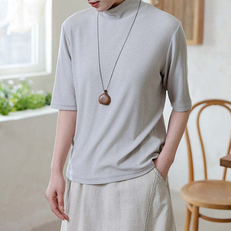 春季新款氣質休閑半高領半袖打底衫