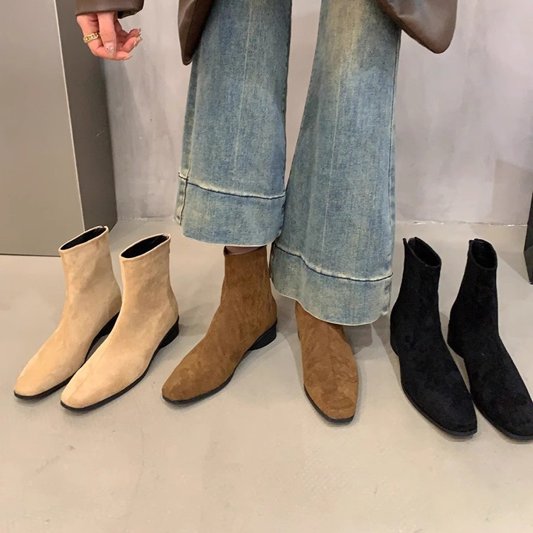 秋冬絨面法式百搭短靴