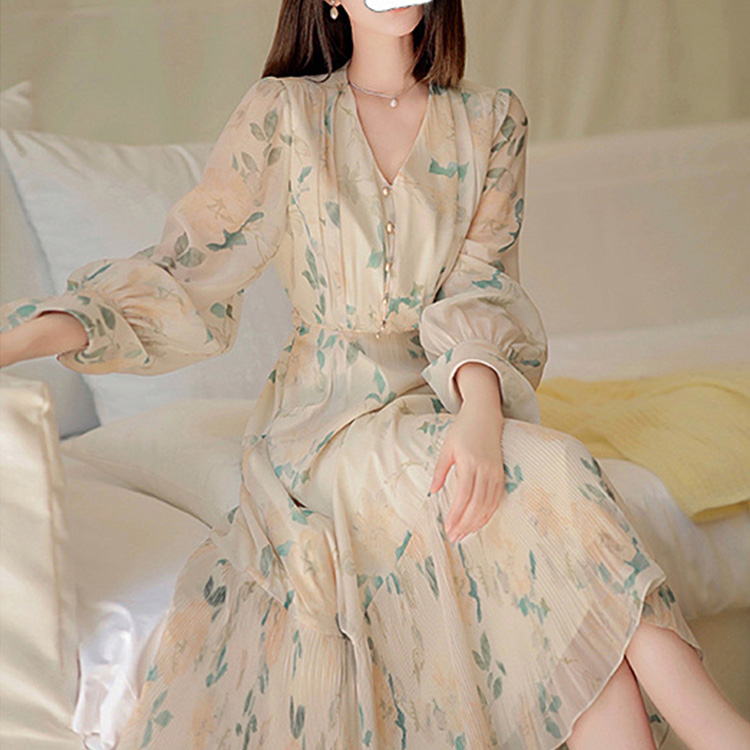 法式香風雪紡碎花連衣連衣裙