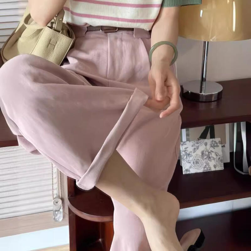 夏季薄款小個子高腰棉麻闊腿褲