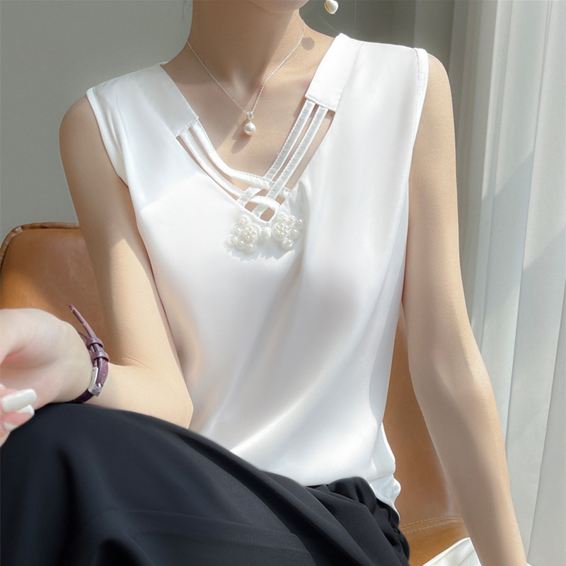 法式醋酸v領打底內搭吊帶背心