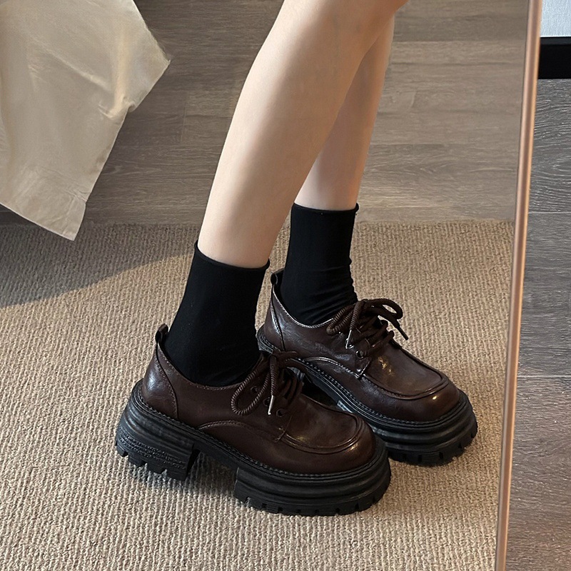 春季新款英倫風繫帶一腳蹬鬆糕樂福鞋