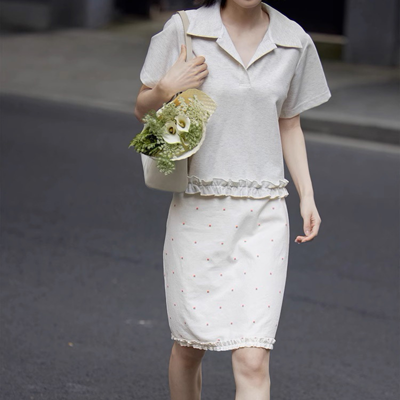 韓系polo領休閒蕾絲短T卹