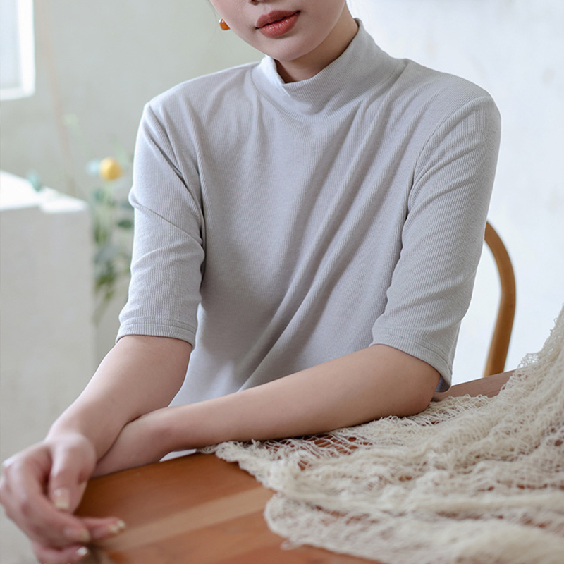 春季新款氣質休閑半高領半袖打底衫