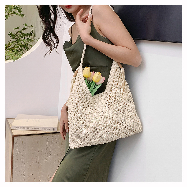 慵懶風時尚休閑大容量編制托特包