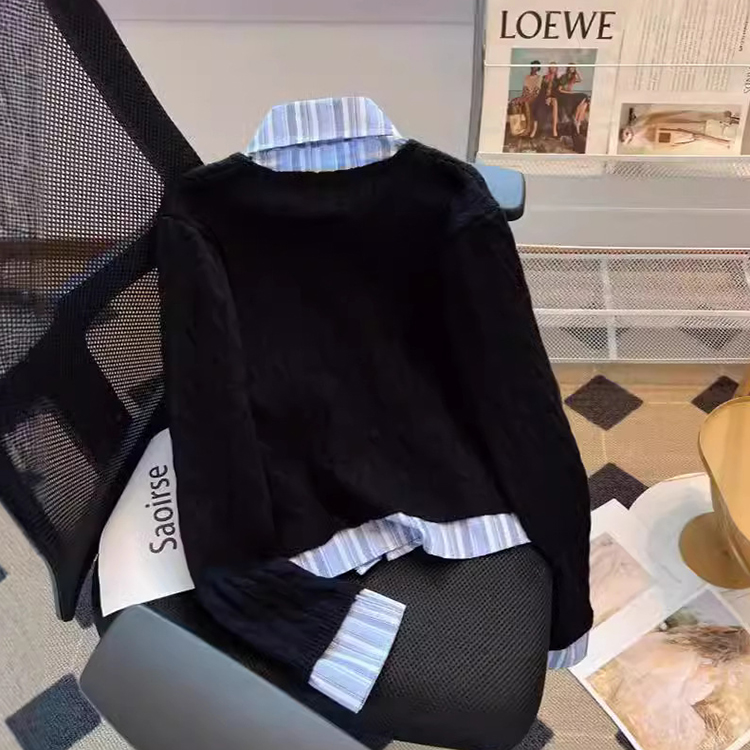 秋冬學院風假兩件條紋襯衫