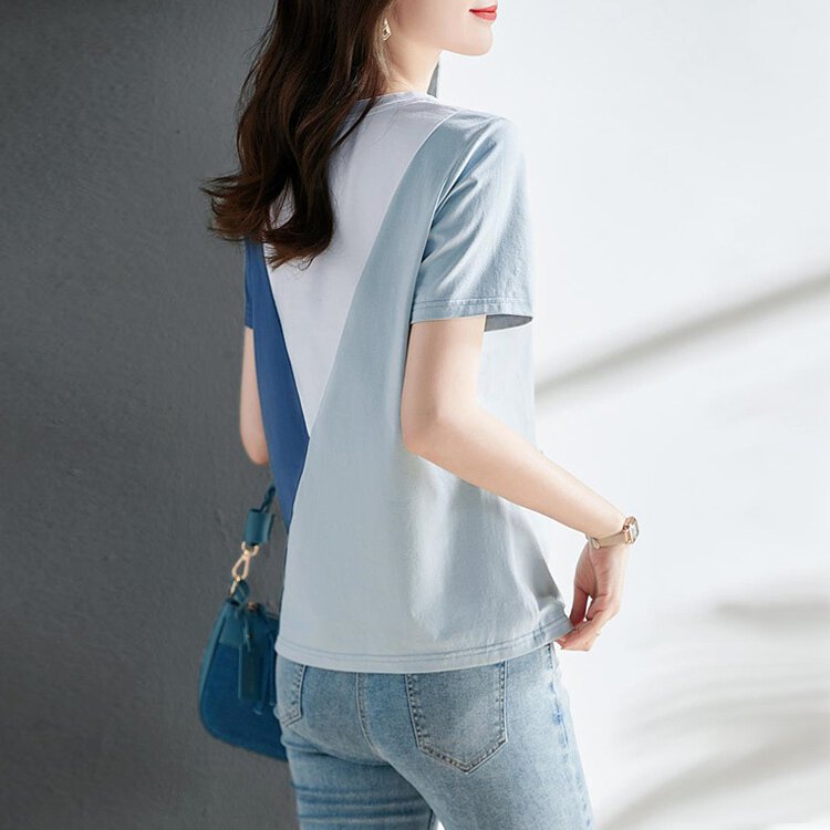 時尚百搭拼接顯瘦短袖T恤