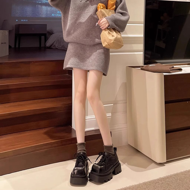 復古英倫風7cm厚底方頭小皮鞋樂福鞋