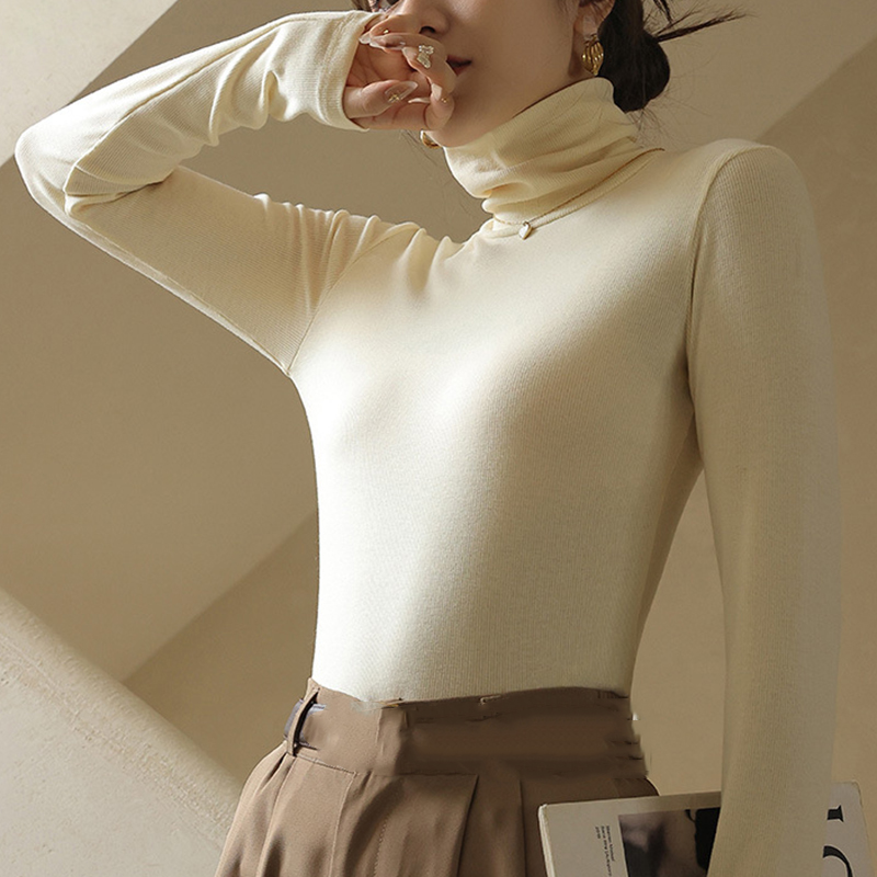 女士春秋冬顯瘦黑色堆堆領上衣内搭