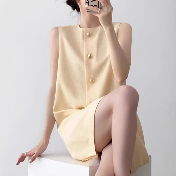 小香風法式高級肌理感無袖背心連身裙