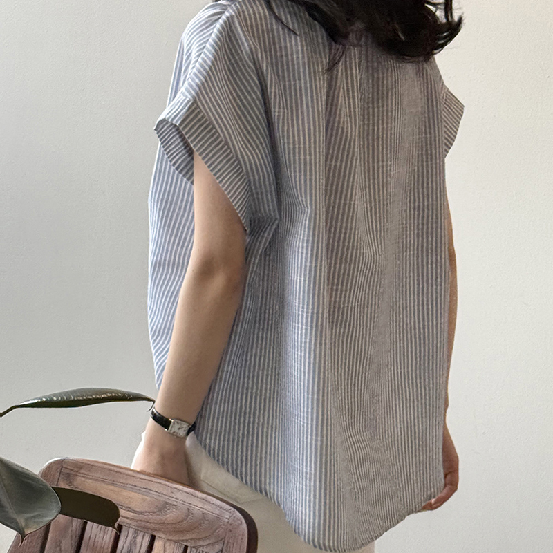 日系簡約小眾條紋短袖襯衫