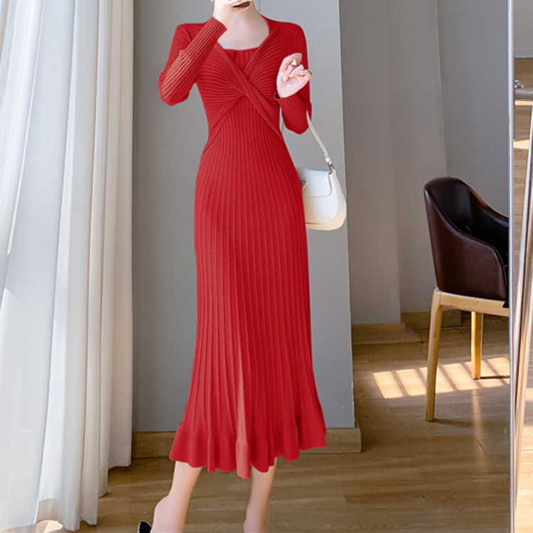 秋冬法式氣質打底長版魚尾裙