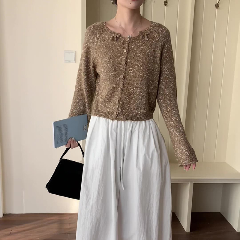 氛圍感星空花紗蝴蝶結針織開衫