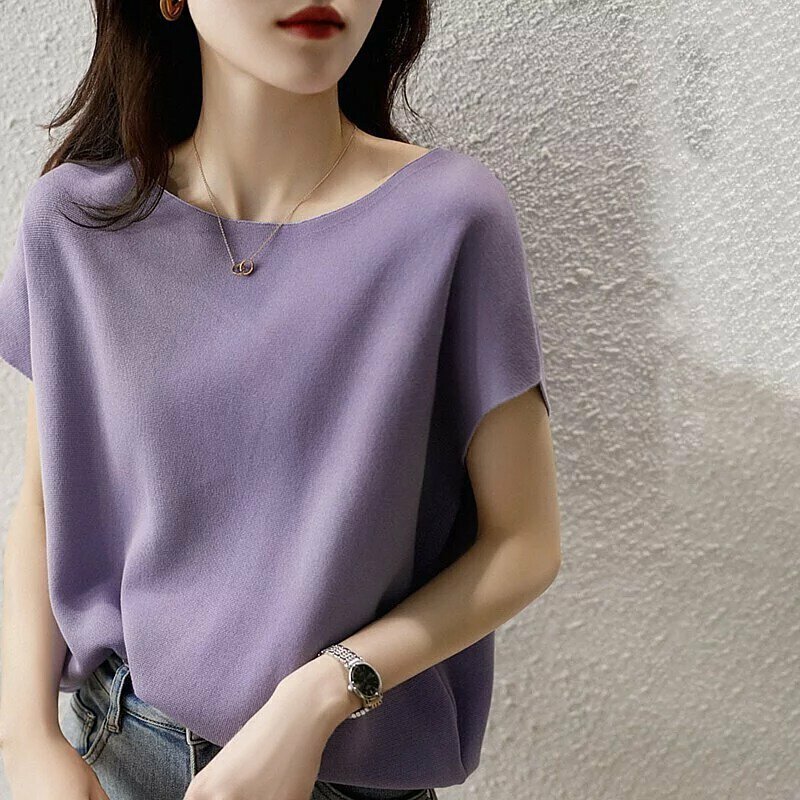 蝙蝠袖顯瘦針織短袖T恤