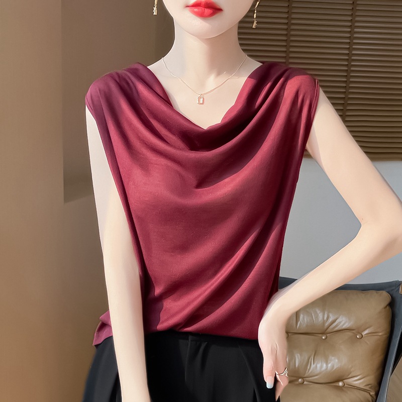 夏季亲肤褶皱打底衫新款荡领吊带背心