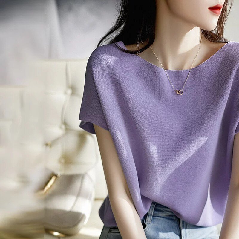 蝙蝠袖顯瘦針織短袖T恤