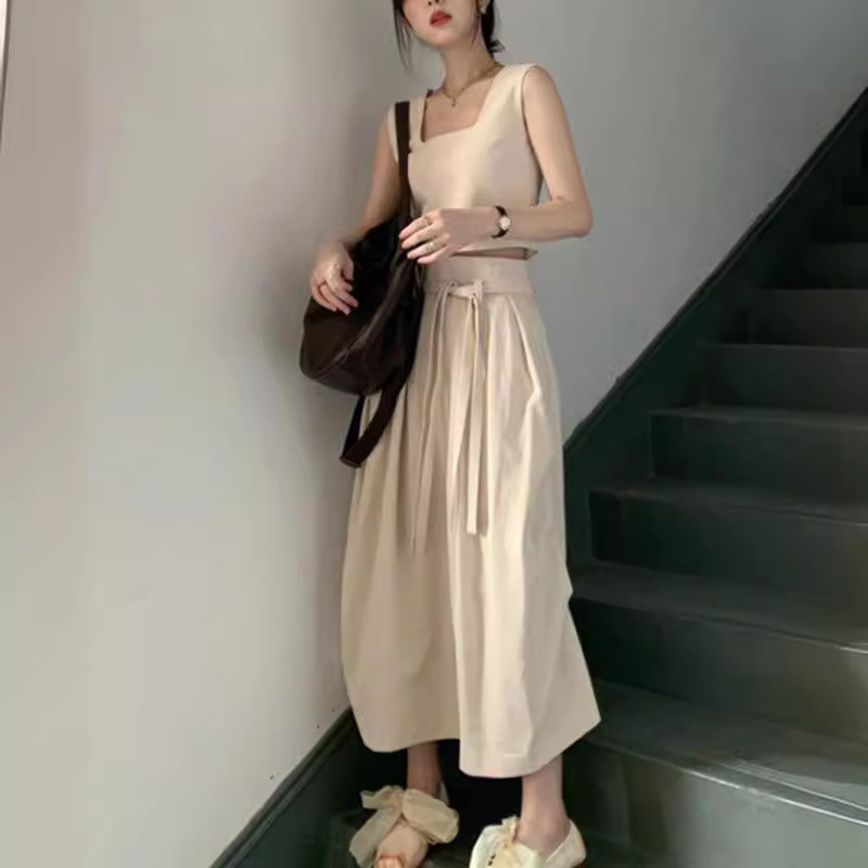 通勤休閒套裝裙無袖背心+氣質半身裙兩件套