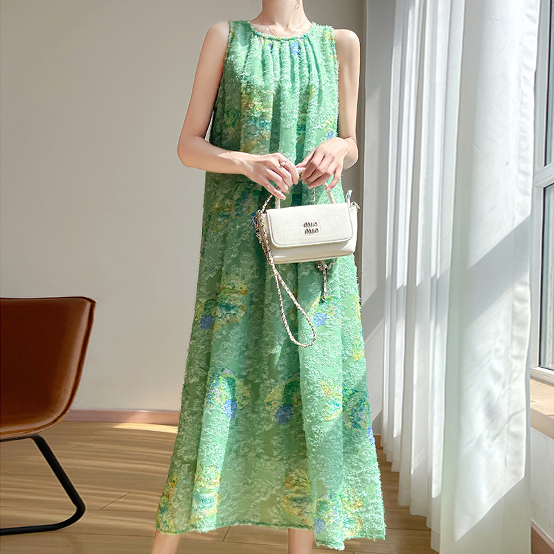 清新甜美度假風氣質輕熟無袖掛脖連身裙