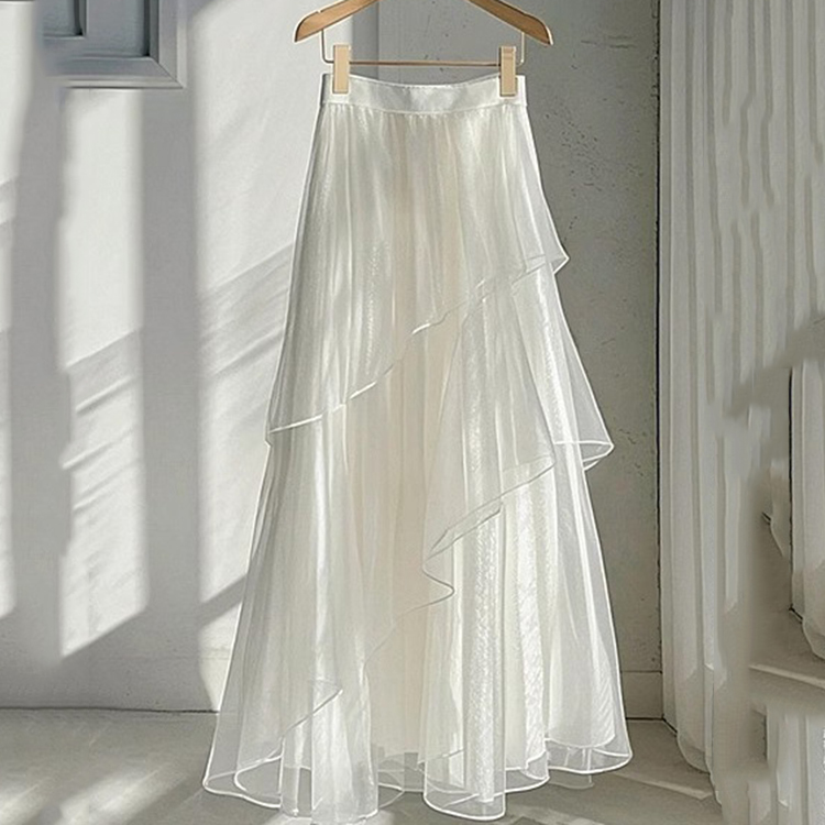 高級感氣質仙氣飄飄白色網紗裙
