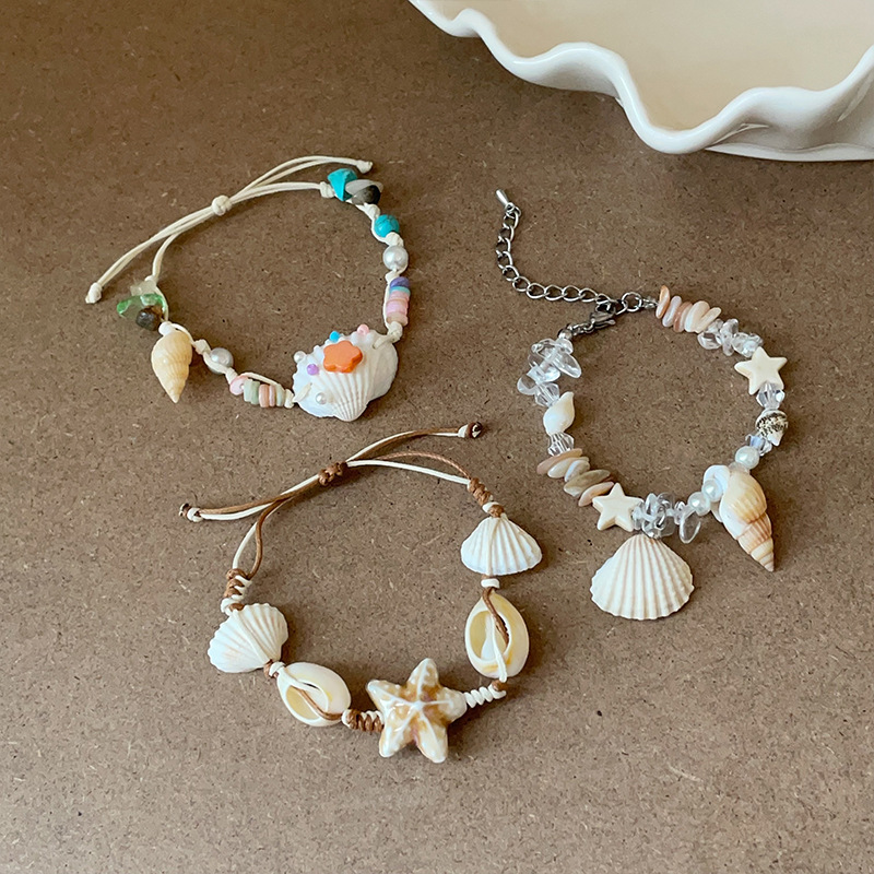 設計感海螺海星貝殼編織抽拉手鍊