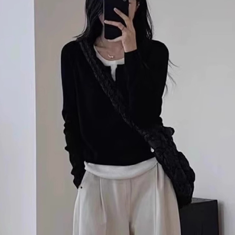 春秋修身顯瘦假兩件開襟衫