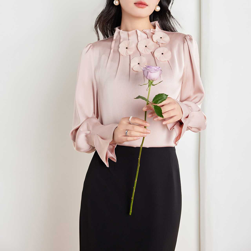 法式復古春秋溫柔荷葉邊奶油襯衫