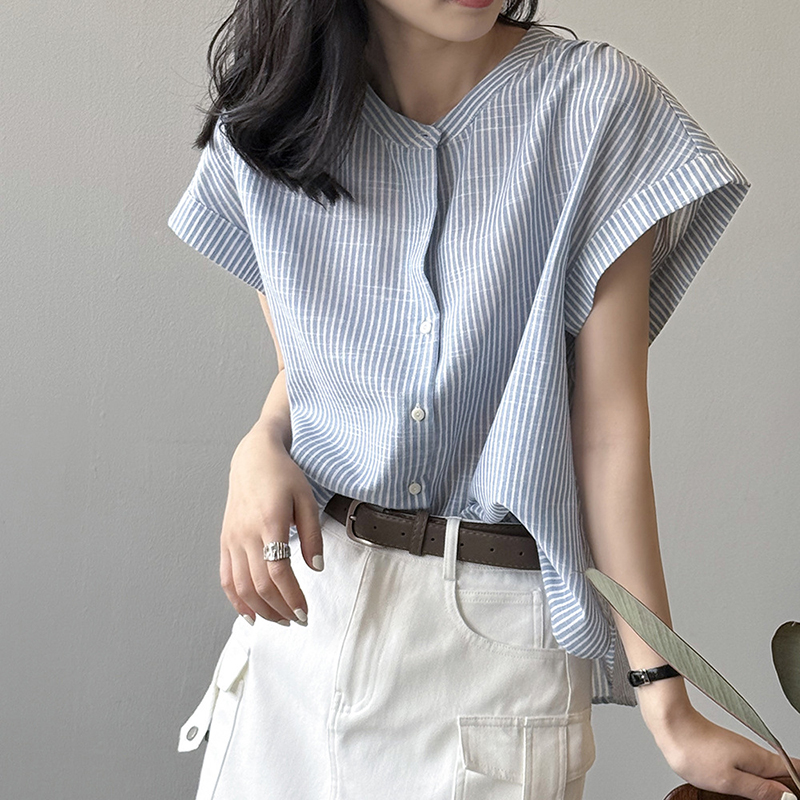 日系簡約小眾條紋短袖襯衫
