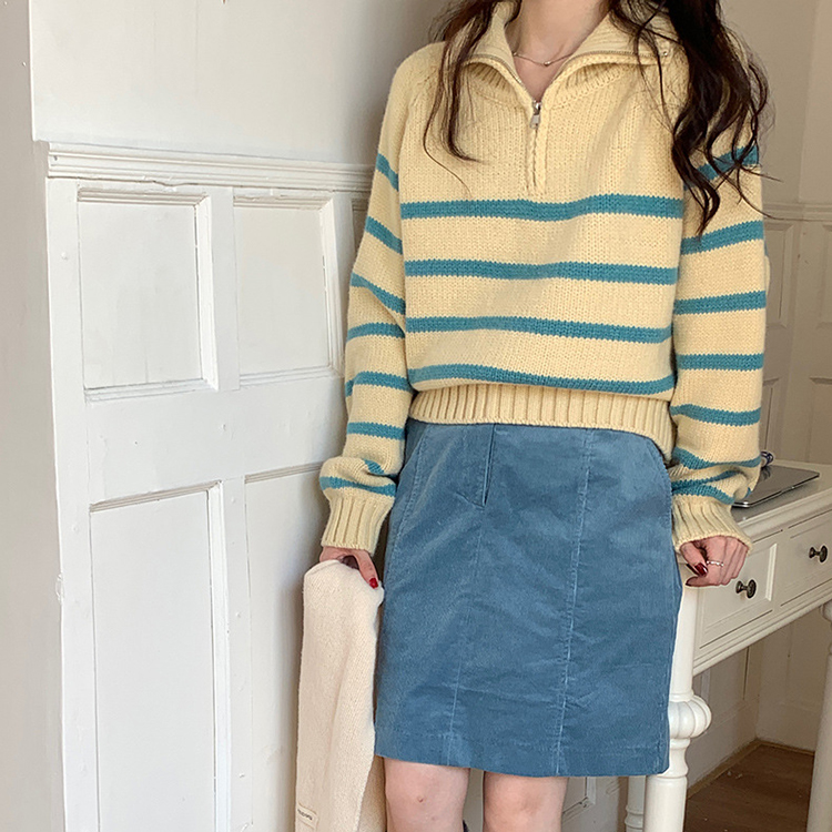 春季新品半拉鍊翻領毛衣