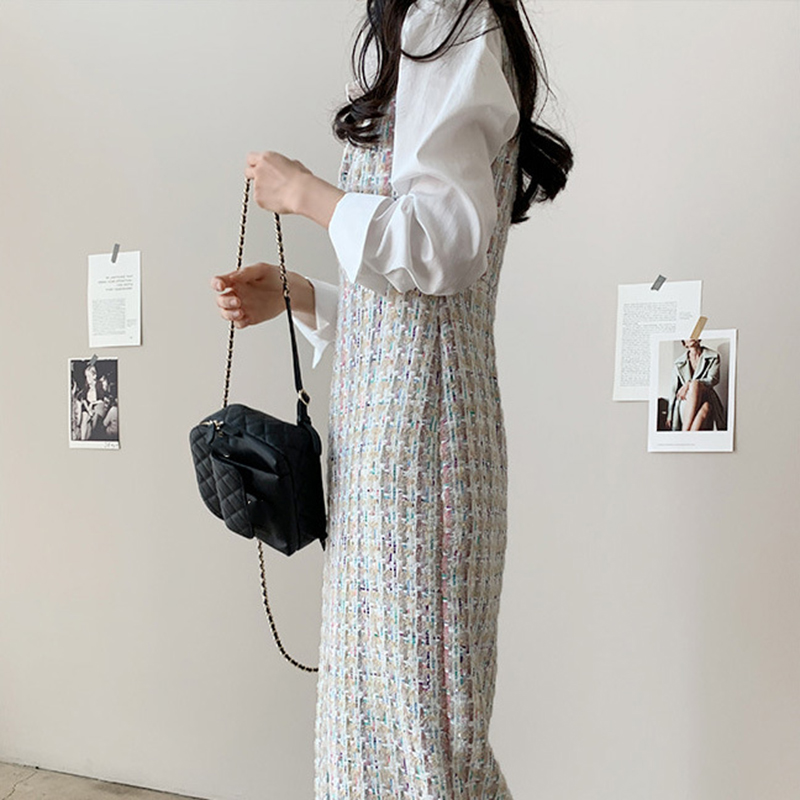日韓係小香風粗花呢無袖背心連衣裙