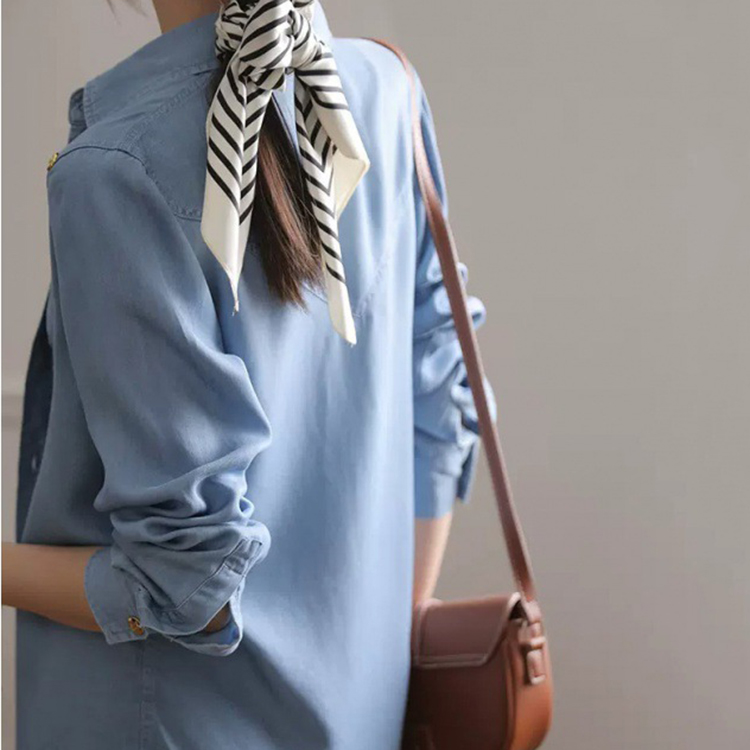 寬鬆休閒時尚復古設計感小眾長袖牛仔襯衫