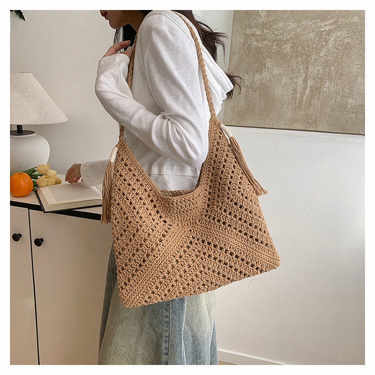 慵懶風時尚休閑大容量編制托特包