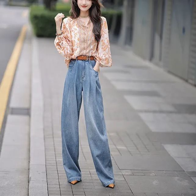 洋氣高級感仿真絲顯瘦碎花上衣