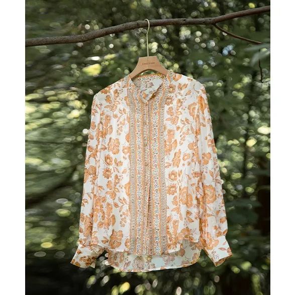 洋氣高級感仿真絲顯瘦碎花上衣